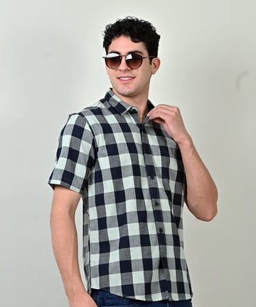 Dobby Half Sleeve Blue Checkered Shirt