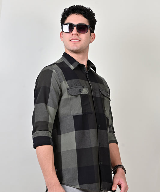 Oxford Brushed Green Checkered Shirt