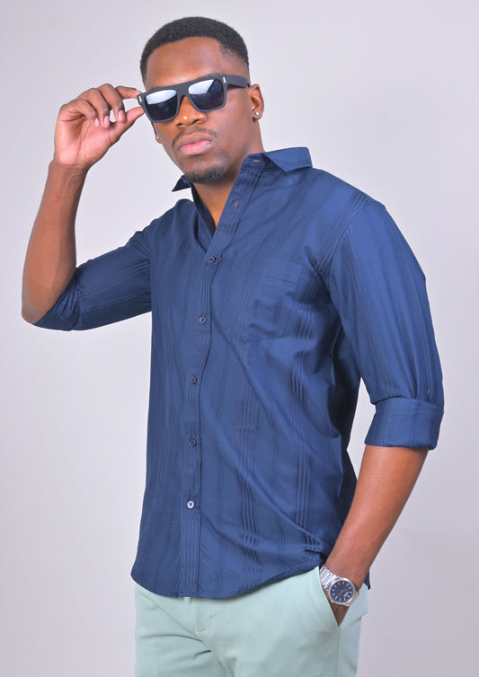 SATIN SELF STRIP PLAIN SHIRT