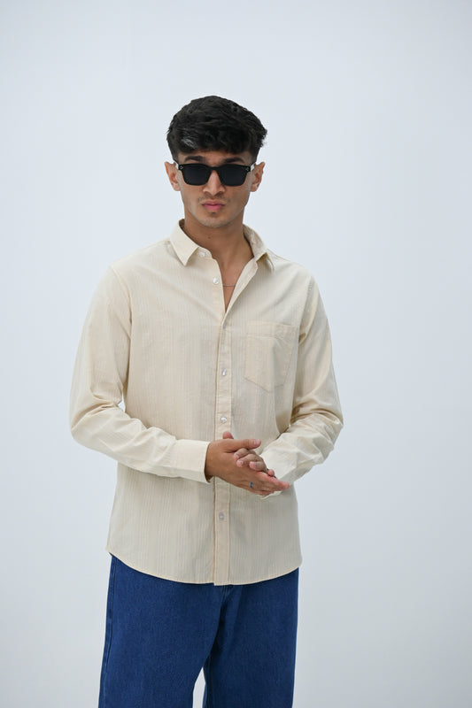 SELF STRIPES DOBBY SHIRT-BEIGE