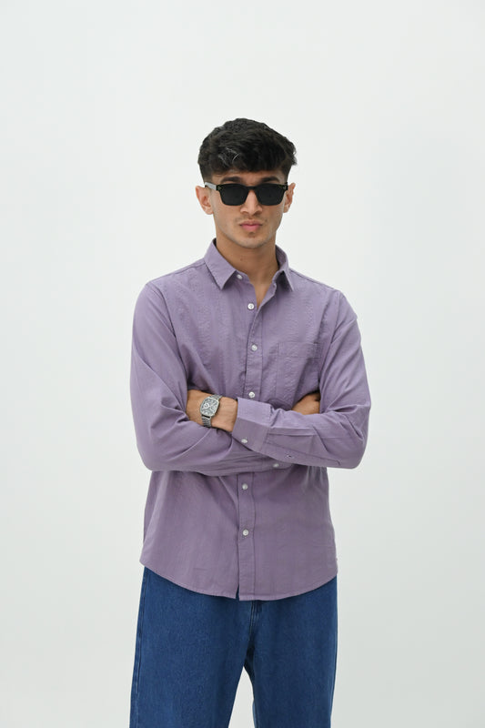 SELF STRIPES DOBBY SHIRT-PURPLE