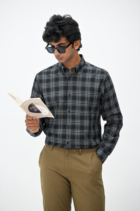GIZA COTTPREMIUM ON CHECK SHIRT-GREEN