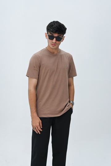 FINE STRETCHABLE T-SHIRT-BROWN