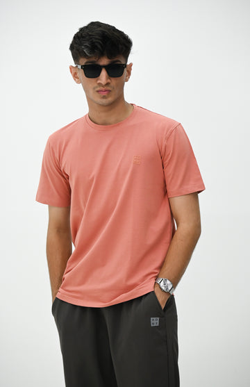 FINE STRETCHABLE T-SHIRT-PEACH