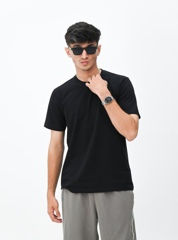 FINE STRETCHABLE T-SHIRT-BLACK