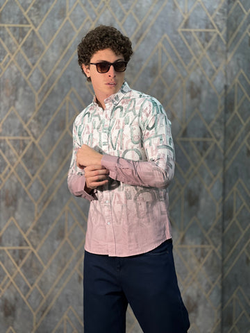 COTTON LINEN OMBRE PINK PRINTED SHIRT