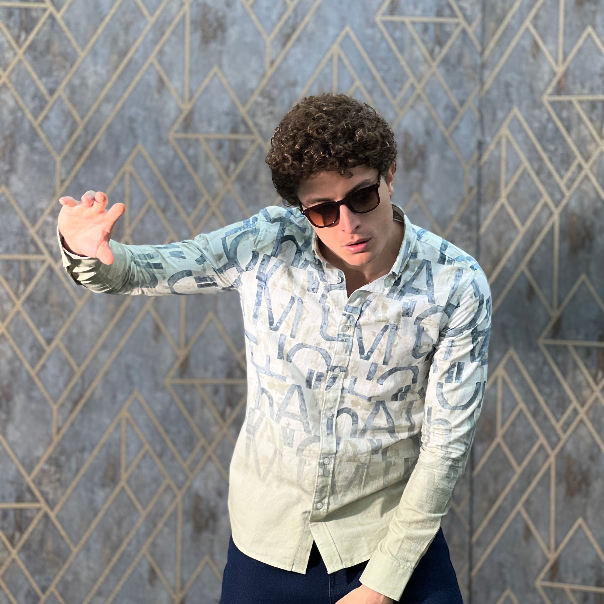 COTTON LINEN OMBRE BEIGE PRINTED SHIRT