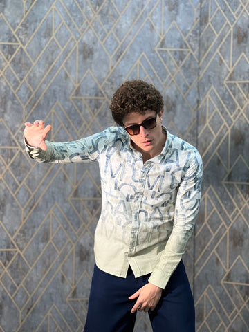 COTTON LINEN OMBRE BEIGE PRINTED SHIRT