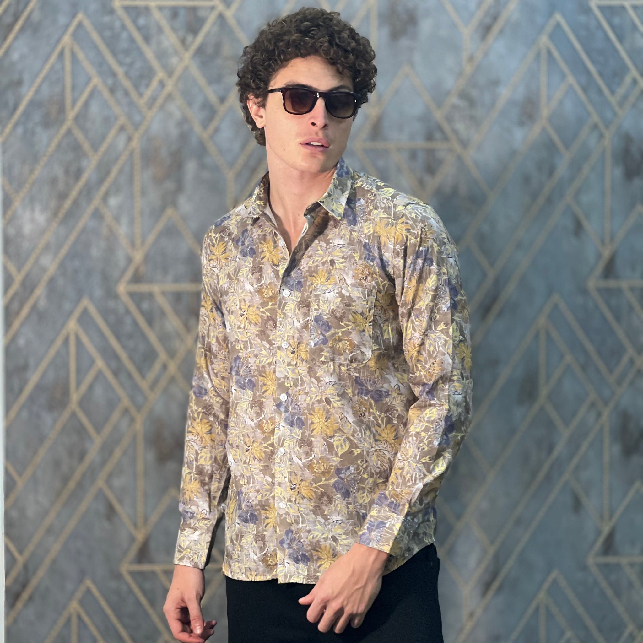 BELENDED LINEN PRINT SAND SHIRT