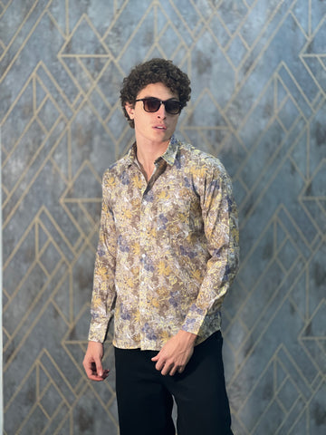 BELENDED LINEN PRINT SAND SHIRT
