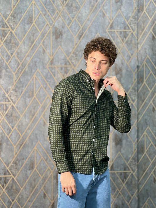 CORDUROY GREEN PRINTED SHIRT