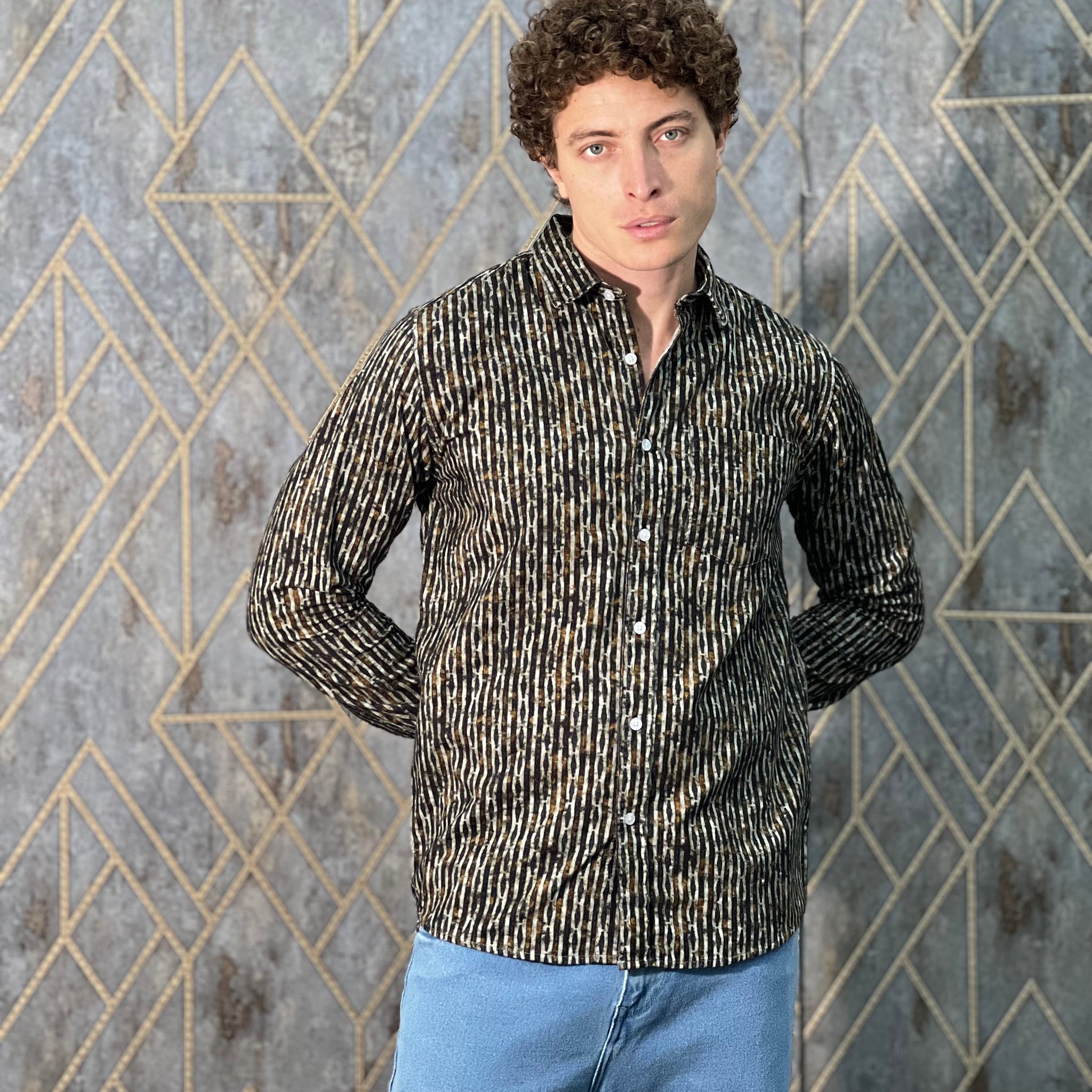 CORDUROY BROWN PRINTED PREMIUM SHIRT