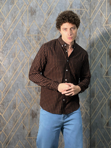 CORDUROY BROWN PRINTED SHIRT