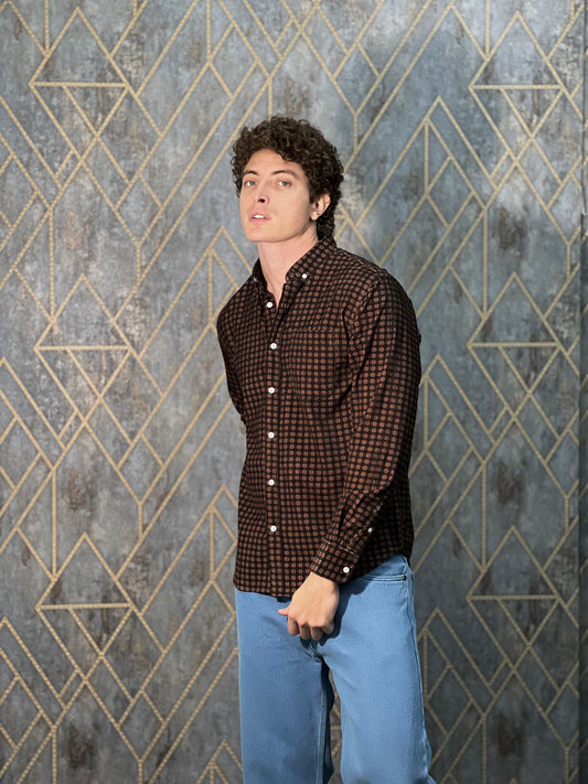 CORDUROY BROWN PRINTED SHIRT
