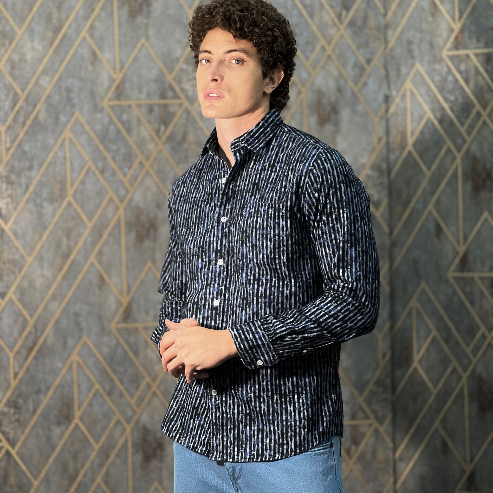 CORDUROY BLUE PRINTED PREMIUM SHIRT