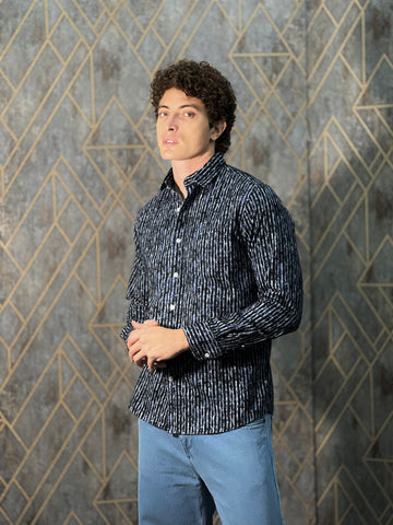 CORDUROY BLUE PRINTED PREMIUM SHIRT