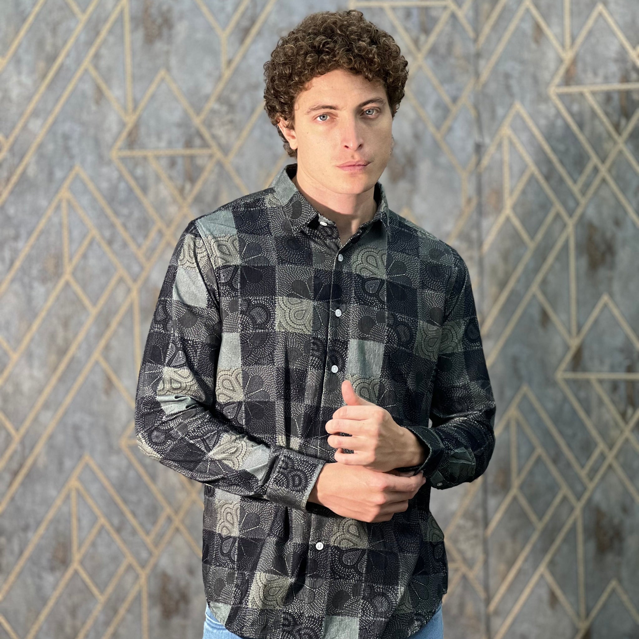 CORDUROY PRINTED PREMIUM GREEN SHIRT