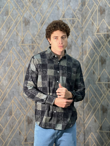 CORDUROY PRINTED PREMIUM GREEN SHIRT