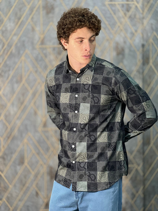 CORDUROY PRINTED PREMIUM GREEN SHIRT