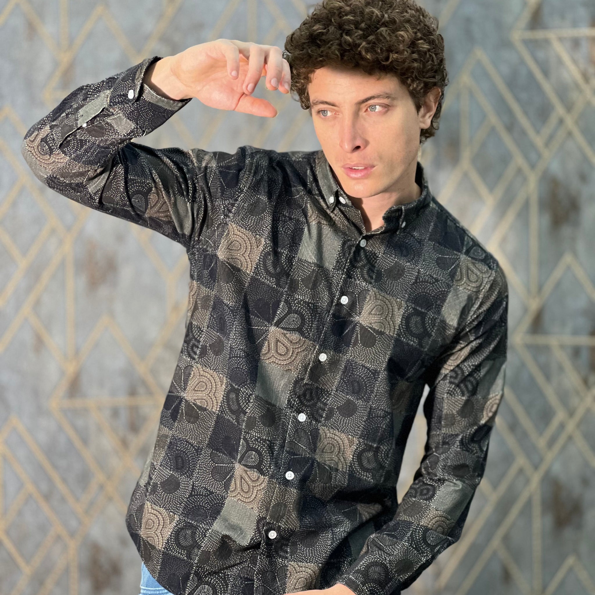 CORDUROY PRINTED PREMIUM BLACK SHIRT