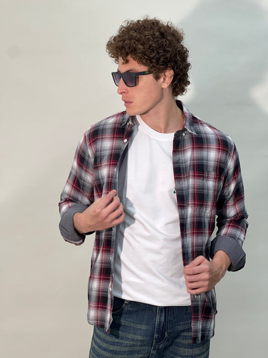 CHECKERED DOUBLE CLOTH MAROON SHIRT
