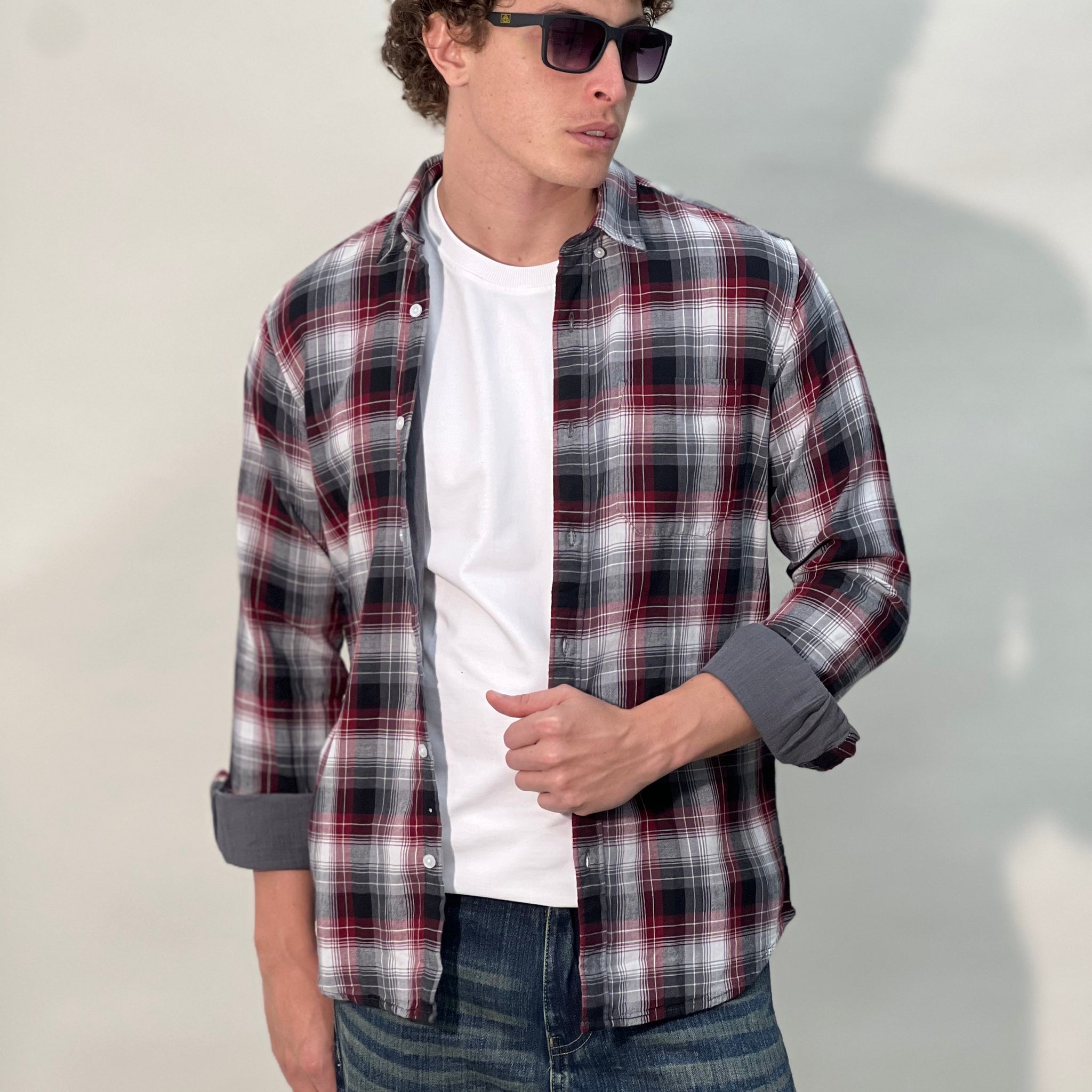 CHECKERED DOUBLE CLOTH MAROON SHIRT