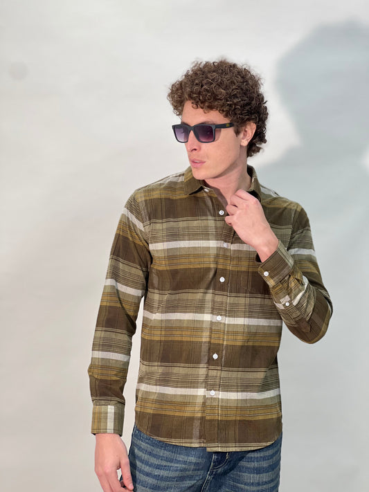 CORDUROY KHAKI CHECKERED SHIRT