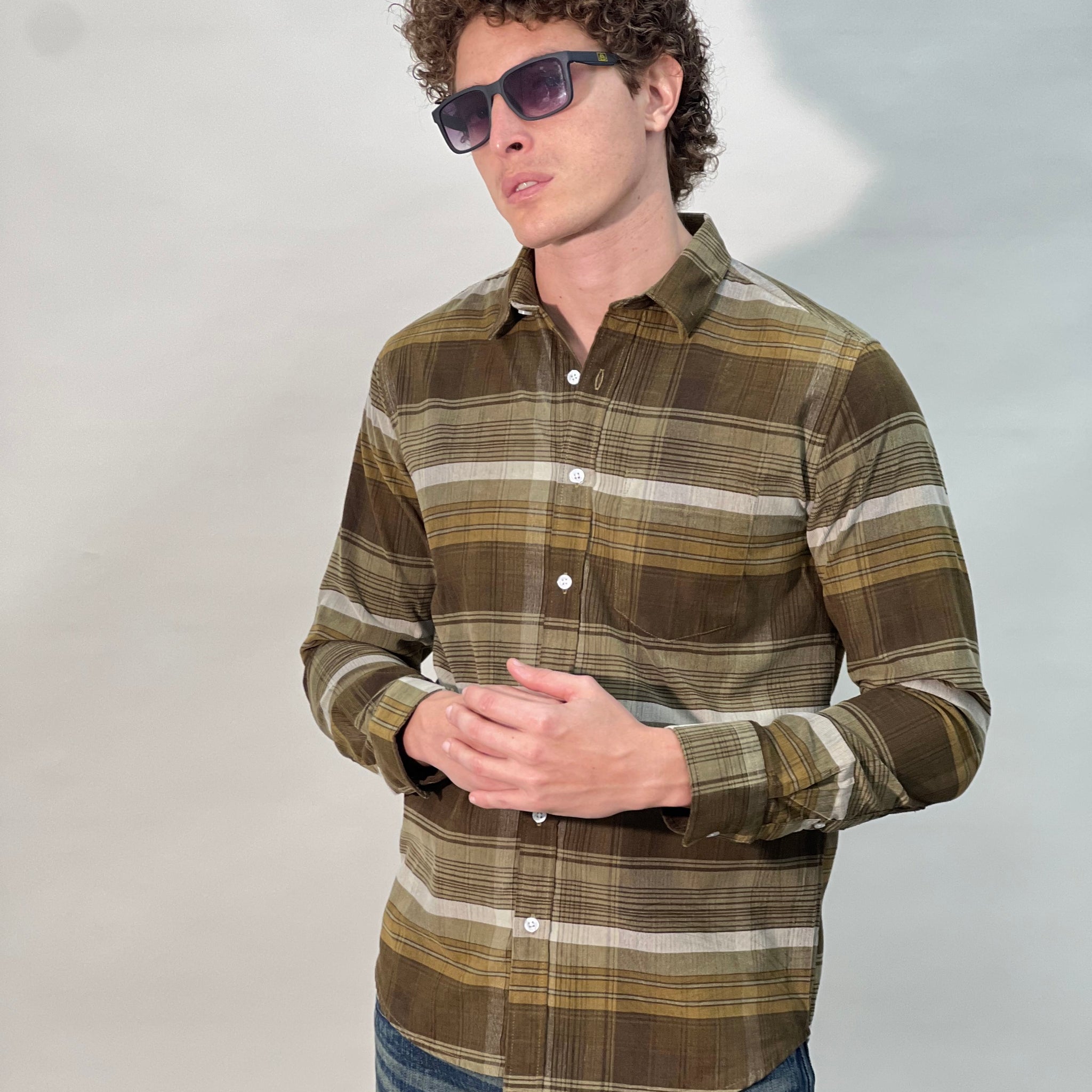 CORDUROY KHAKI CHECKERED SHIRT