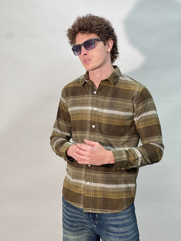 CORDUROY KHAKI CHECKERED SHIRT