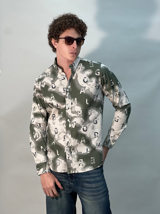 TWILL GREEN PRINTED SHIRT