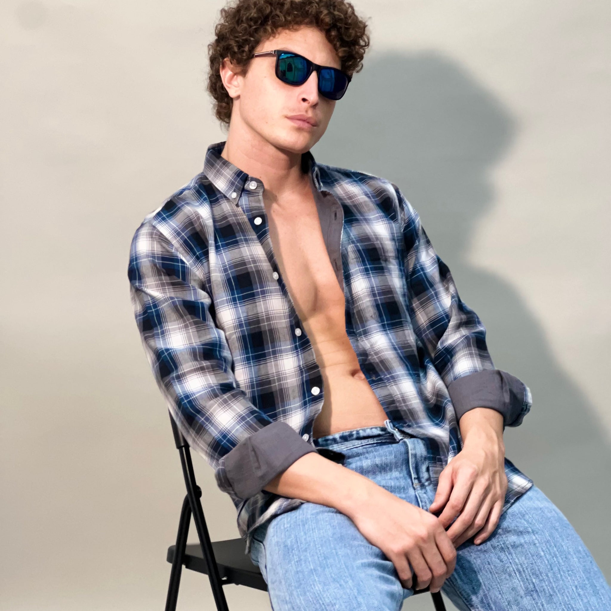 CHECKERED DOUBLE CLOTH BLUE SHIRT