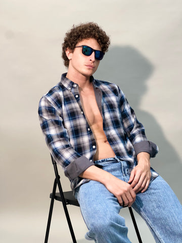 CHECKERED DOUBLE CLOTH BLUE SHIRT