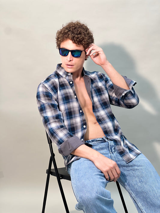 CHECKERED DOUBLE CLOTH BLUE SHIRT