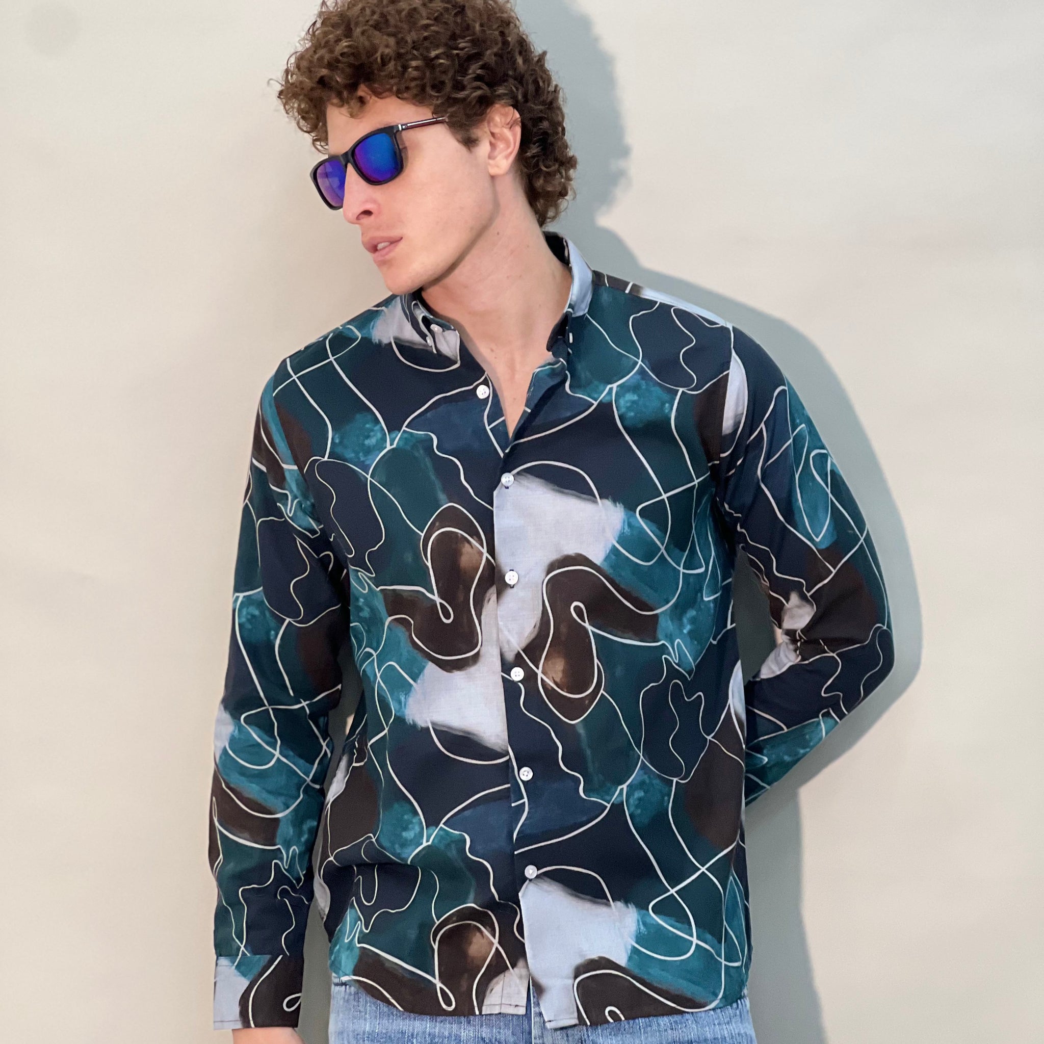 COTTON LINEN DIGITAL PRINT GREEN  SHIRT