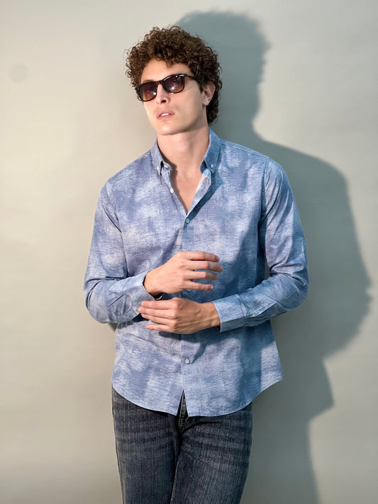 IMPORTED PRINT BLUE SHIRT
