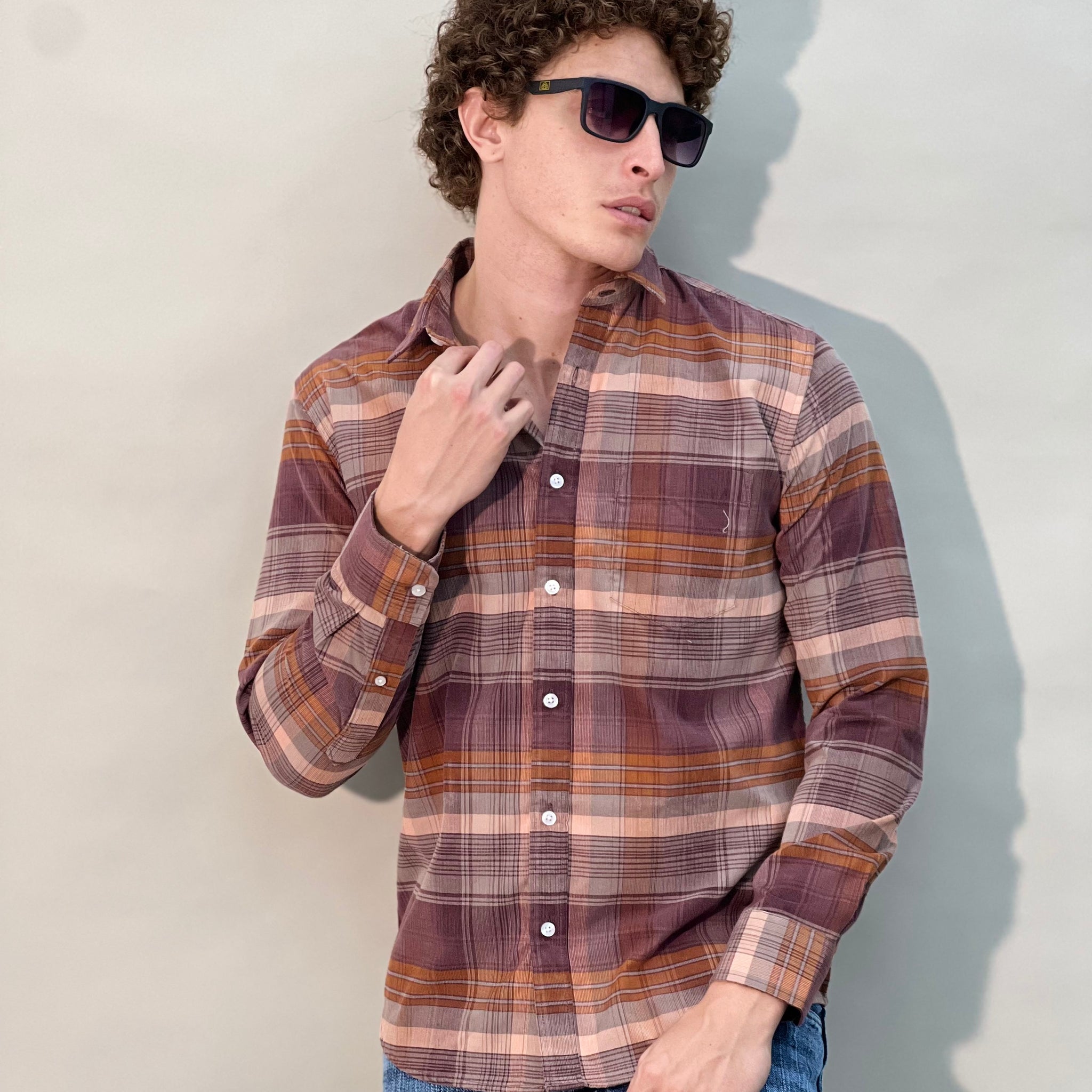 CORDUROY BROWN CHECKERED SHIRT