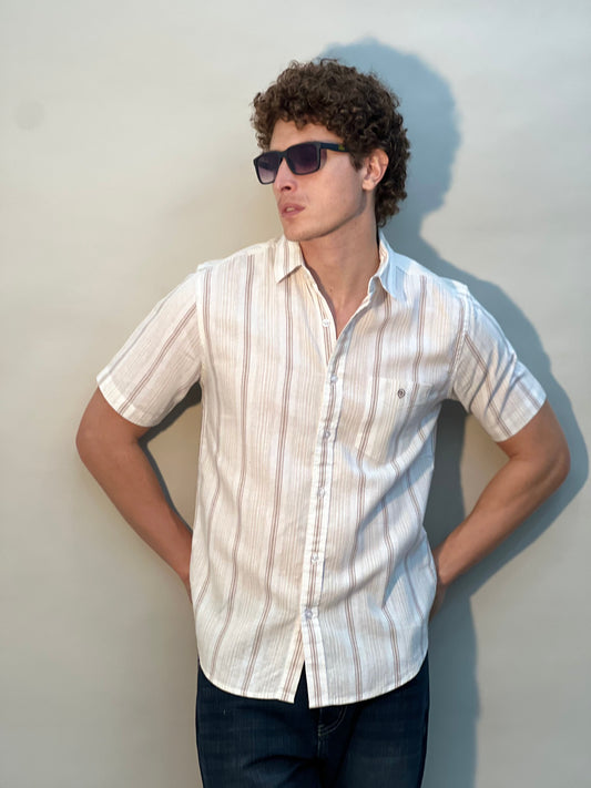 COTTON LINEN STRIPED BEIGE SHIRT