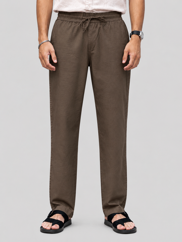 LINEN PYJAMA TROUSERS BROWN