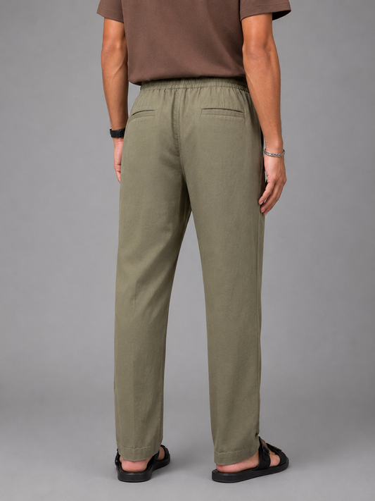LINEN PYJAMA TROUSERS OLIVE