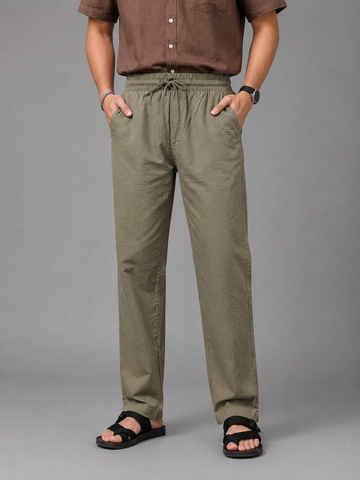 LINEN PYJAMA TROUSERS OLIVE