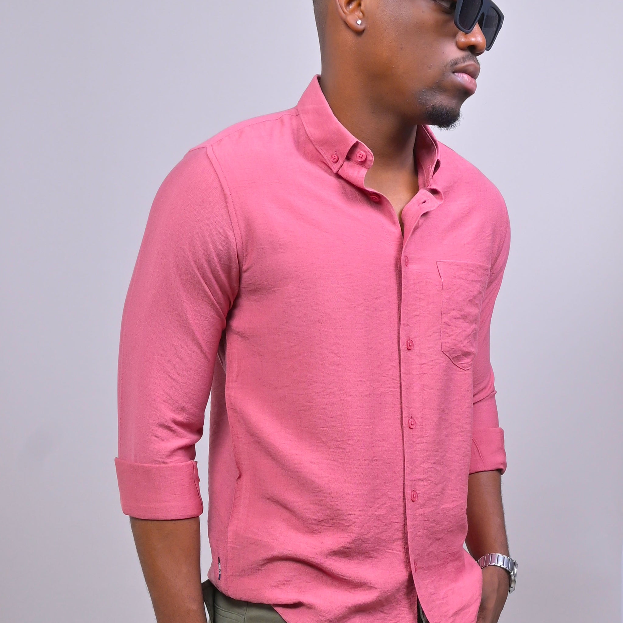 PEACH COLORED IMPORTED PLAIN CASUAL SHIRT