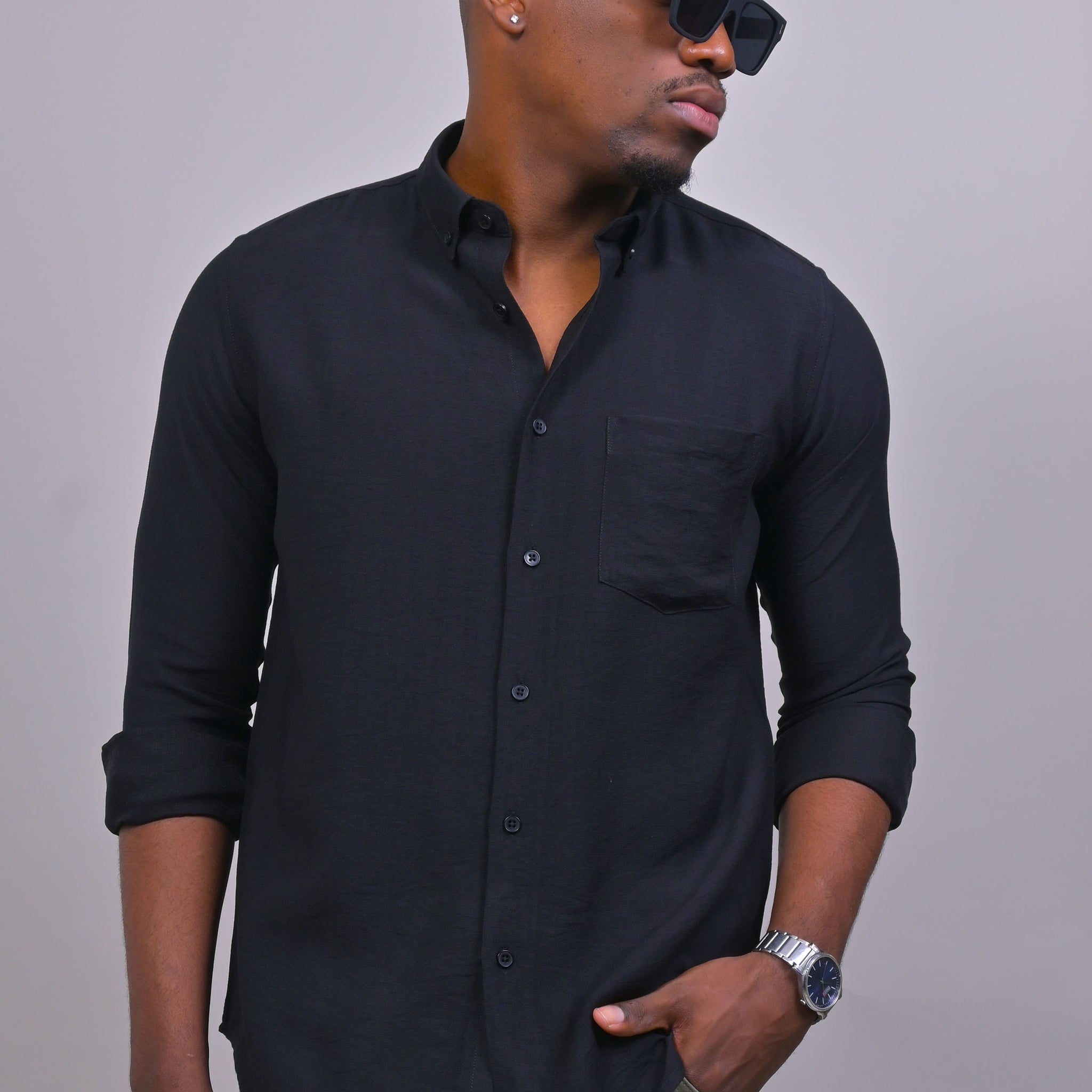 BLACK COLORED IMPORTED PLAIN CASUAL SHIRT