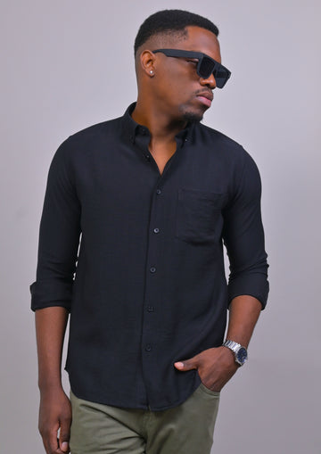 BLACK COLORED IMPORTED PLAIN CASUAL SHIRT