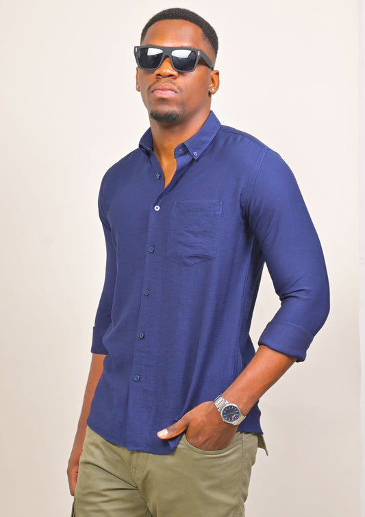 BLUE IMPORTED PLAIN CASUAL SHIRT