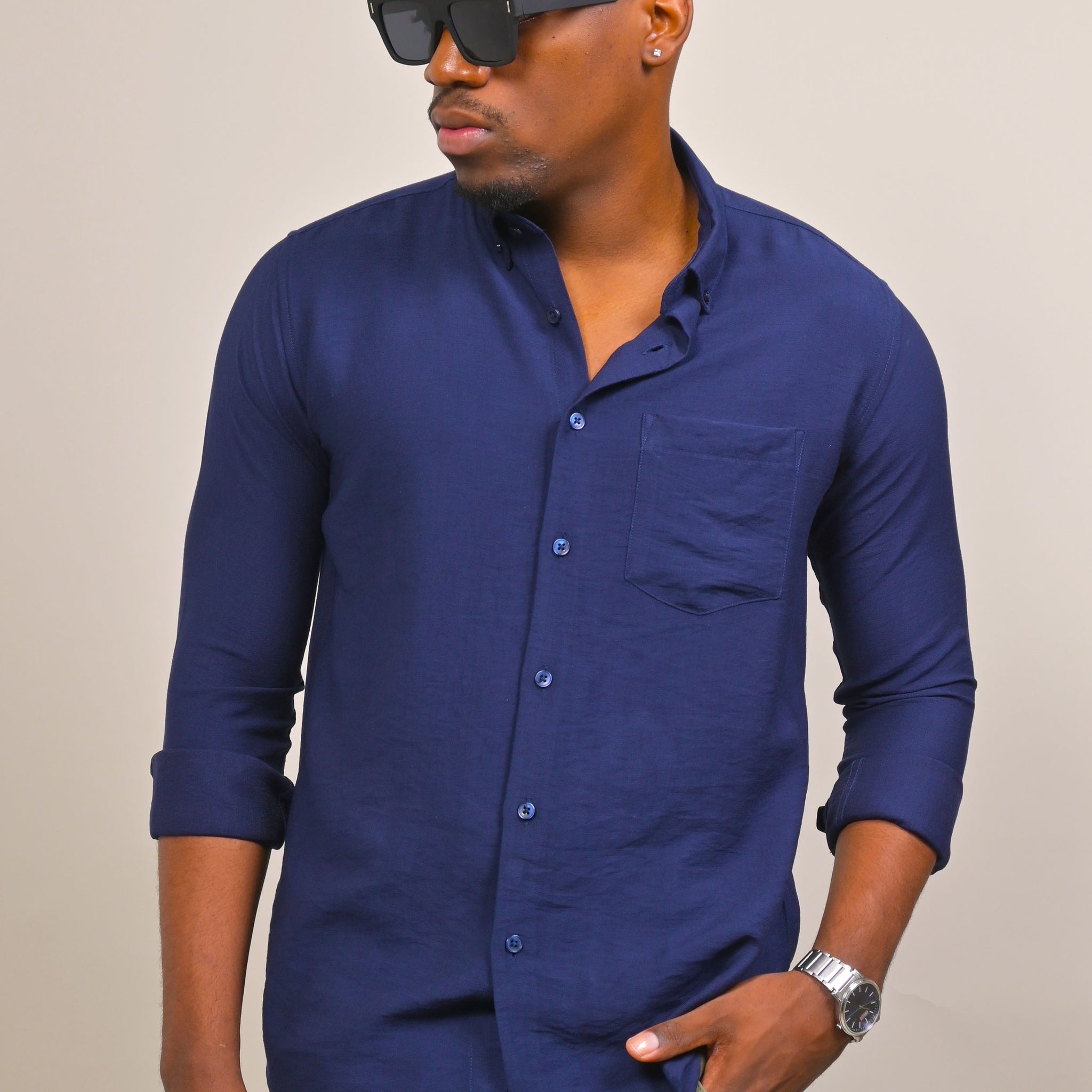 BLUE IMPORTED PLAIN CASUAL SHIRT