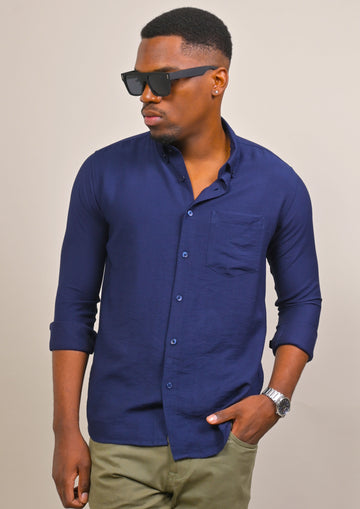 BLUE IMPORTED PLAIN CASUAL SHIRT