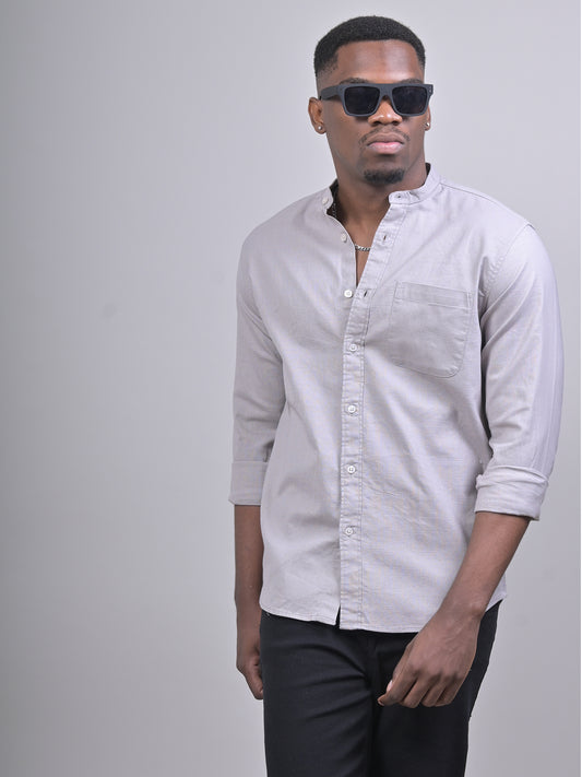 MANDARIN COLLAR DOBBY PLAIN SHIRT