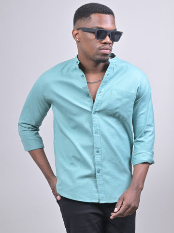 MANDARIN COLLAR DOBBY PLAIN SHIRT