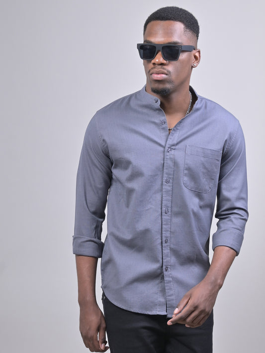 MANDARIN COLLAR DOBBY PLAIN SHIRT