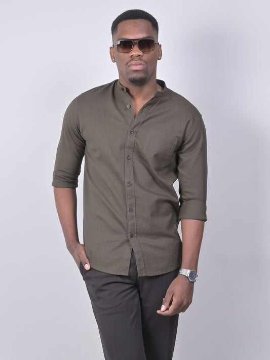 MANDARIN COLLAR DOBBY PLAIN SHIRT